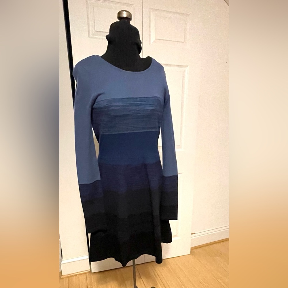 Winter ombré knit fit and flare dress with elevated details.